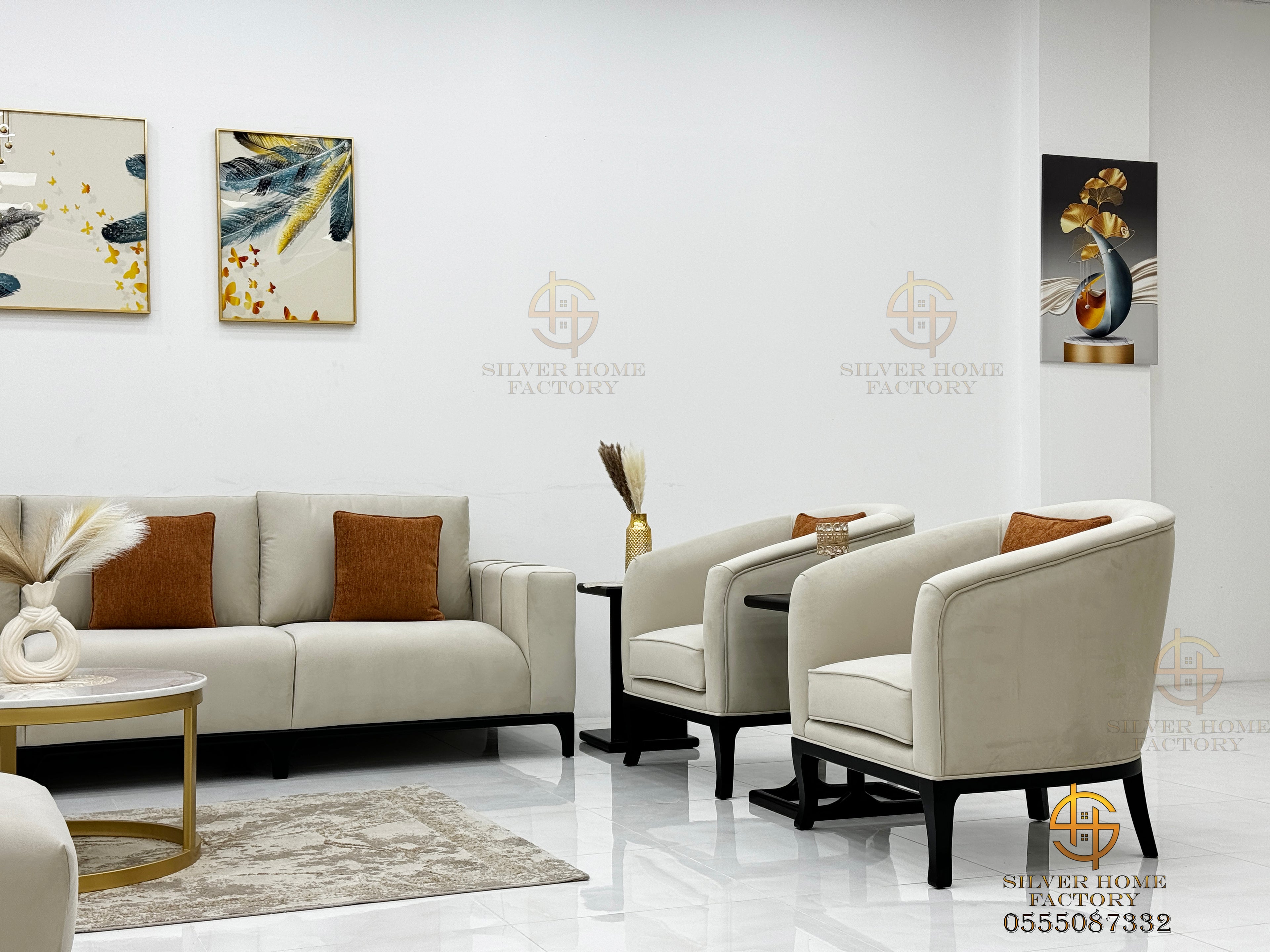 Elegant Turkish Seating Set in Warm Orange and Beige