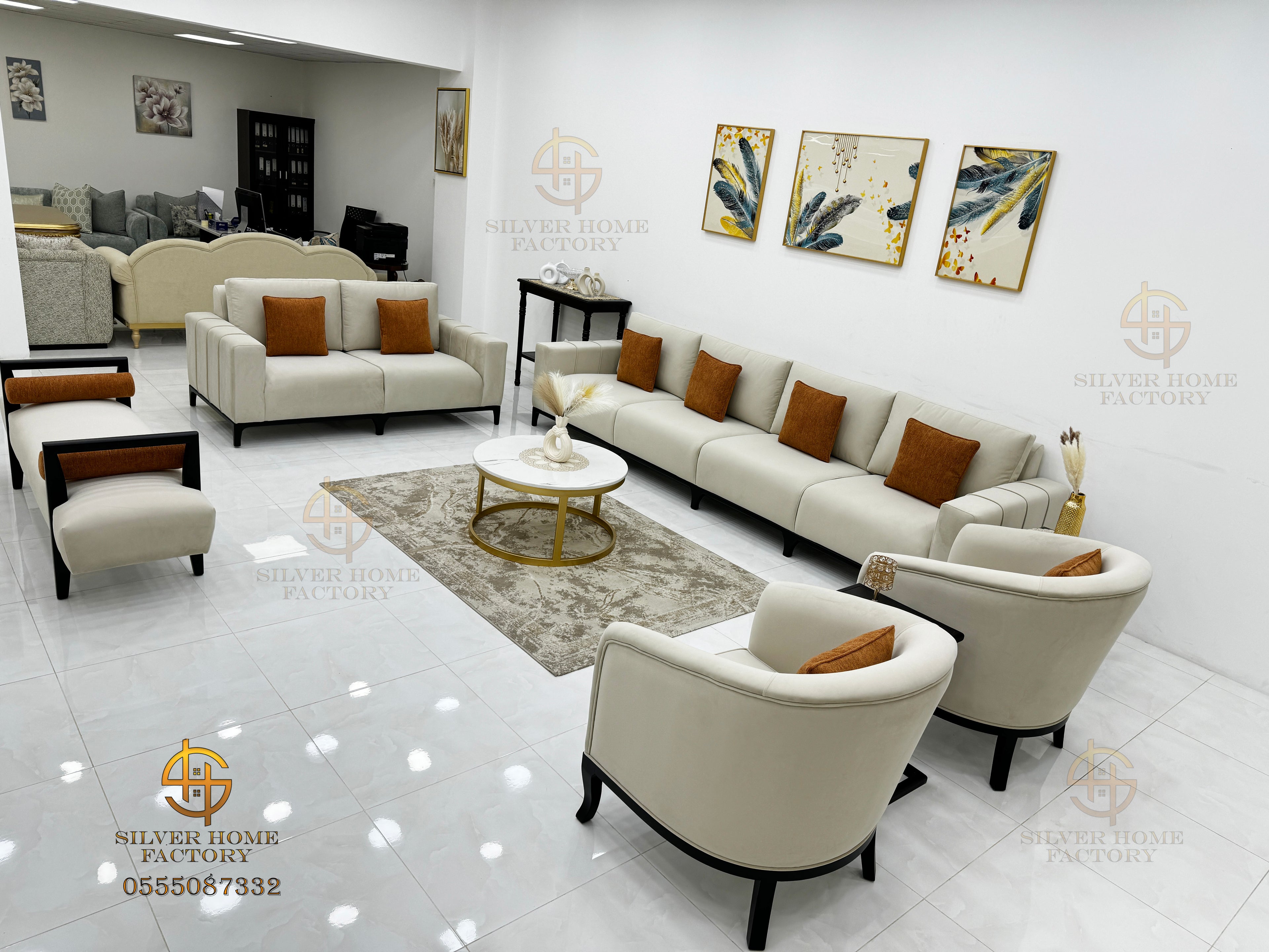 Elegant Turkish Seating Set in Warm Orange and Beige