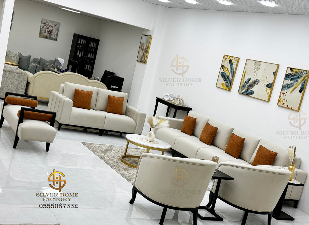 Elegant Turkish Seating Set in Warm Orange and Beige